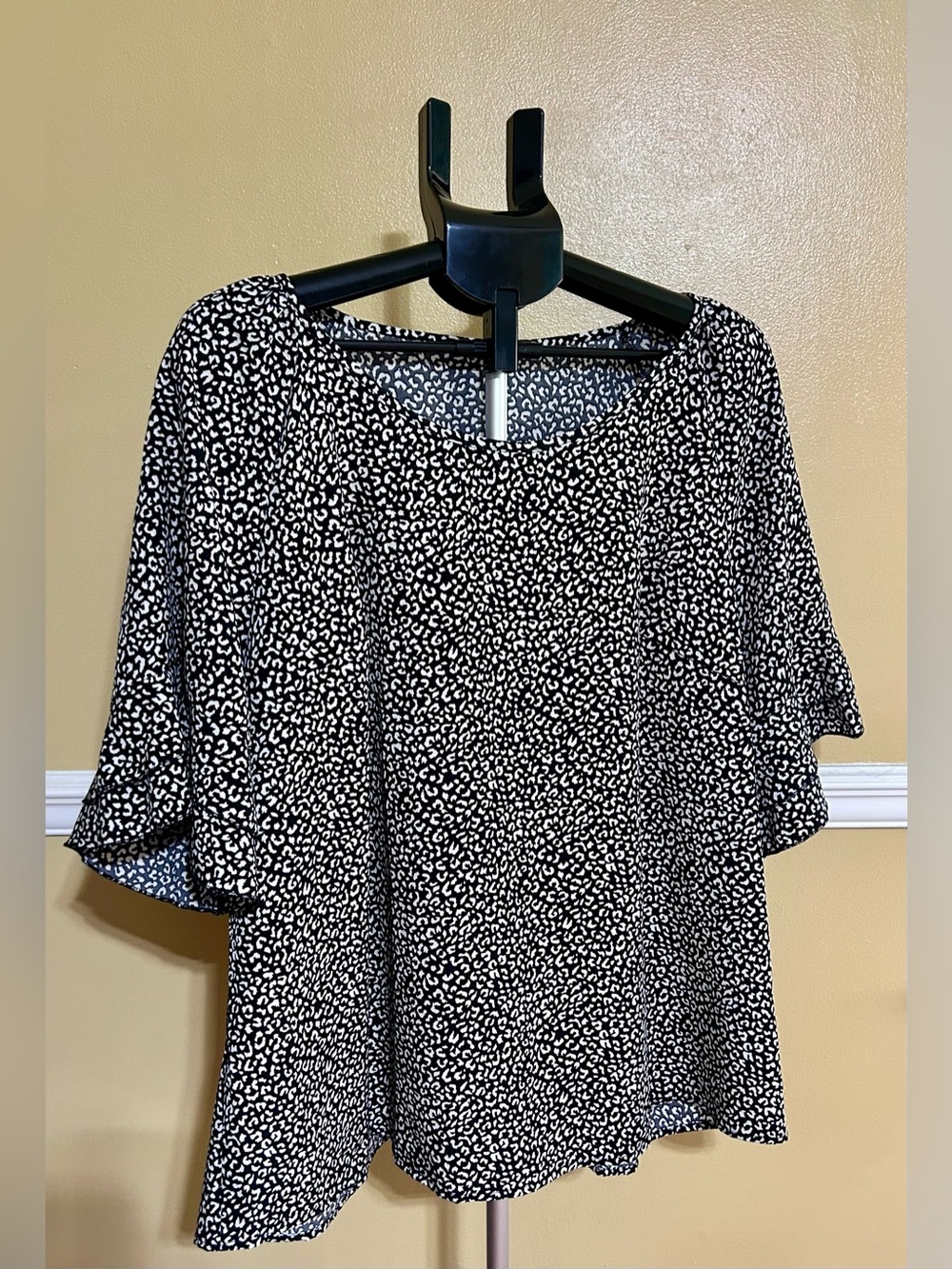 SHEIN Leopard Print Black and White Top Blouse Layered Ruffle Short Sleeve 2X